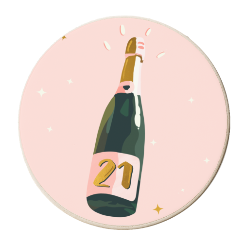 21 Today Champagne Bottle - personalised beer coaster by Lisa Wardle