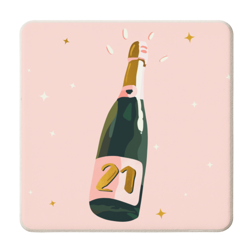 21 Today Champagne Bottle - personalised beer coaster by Lisa Wardle