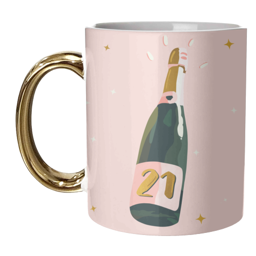 21 Today Champagne Bottle - unique mug by Lisa Wardle