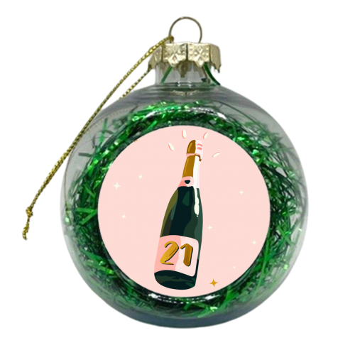 21 Today Champagne Bottle - xmas bauble by Lisa Wardle