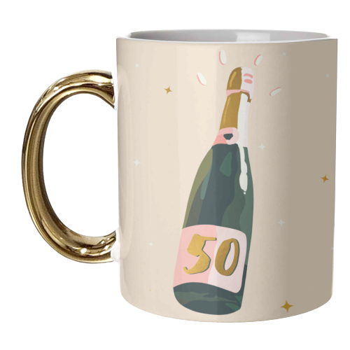 50 Champagne Bottle - Sparkle and Shine - unique mug by Lisa Wardle