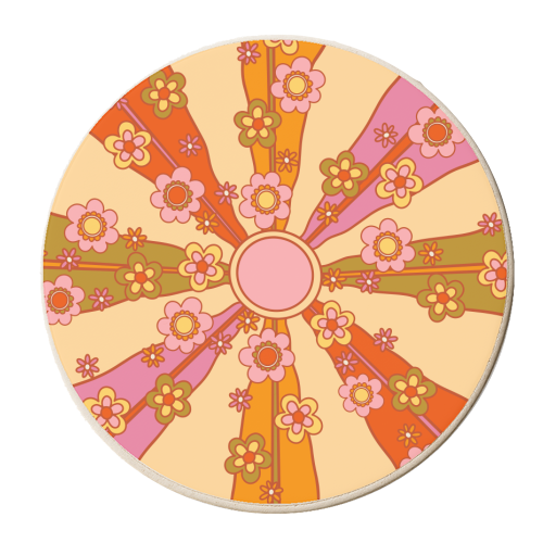 70s Psychedelic Floral Burst - personalised beer coaster by EZbie