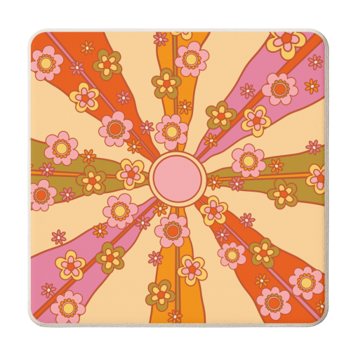 70s Psychedelic Floral Burst - personalised beer coaster by EZbie