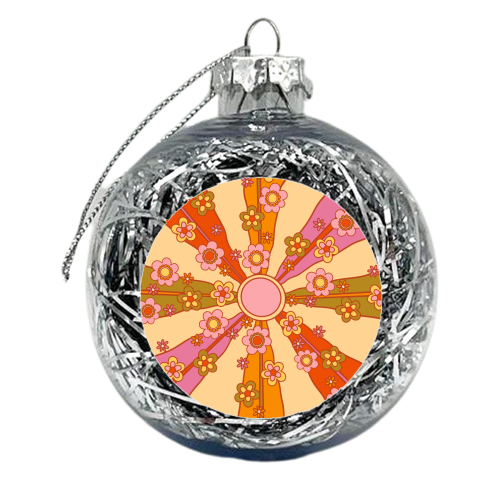 70s Psychedelic Floral Burst - xmas bauble by EZbie