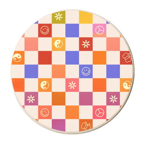 70s Retro Checkered Pattern - personalised beer coaster by Ania Wieclaw