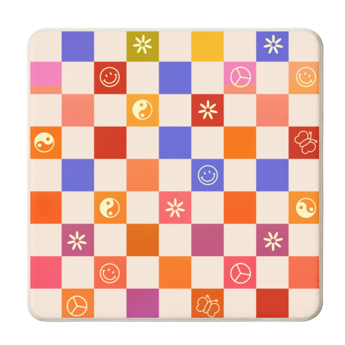 70s Retro Checkered Pattern - personalised beer coaster by Ania Wieclaw