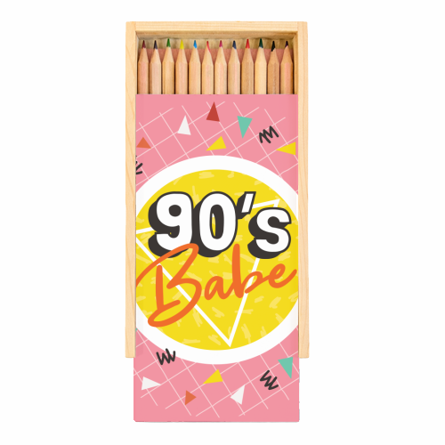 90's Babe Nostalgia Print Retro Design - Coloured Pencils with Box by AbiGoLucky