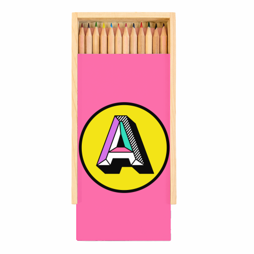 A - Bright Colour Block Alphabet Letter Initial - Coloured Pencils with Box by AbiGoLucky
