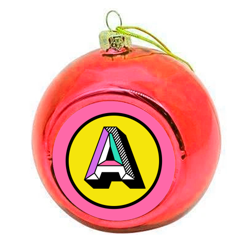 A - Bright Colour Block Alphabet Letter Initial - colourful christmas bauble by AbiGoLucky