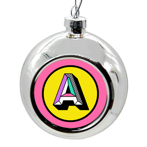A - Bright Colour Block Alphabet Letter Initial - colourful christmas bauble by AbiGoLucky
