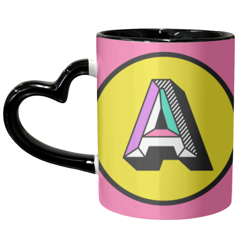 A - Bright Colour Block Alphabet Letter Initial - unique mug by AbiGoLucky