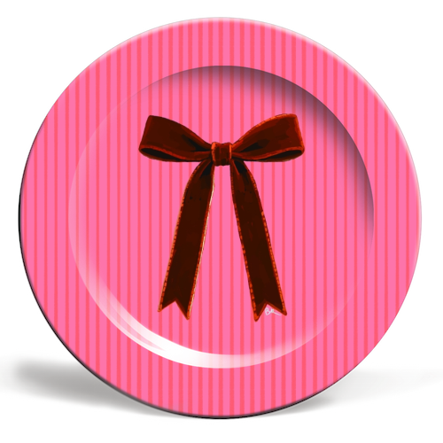 A Christmas Red Bow - ceramic dinner plate by Beverley Rae