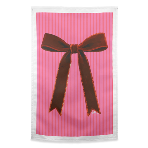 A Christmas Red Bow - funny tea towel by Beverley Rae