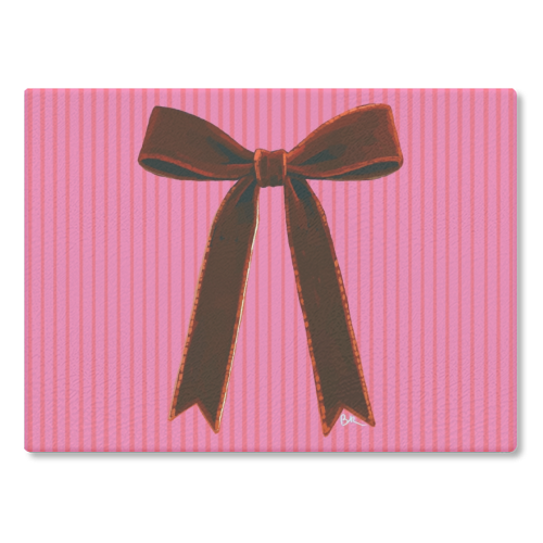 A Christmas Red Bow - glass chopping board by Beverley Rae