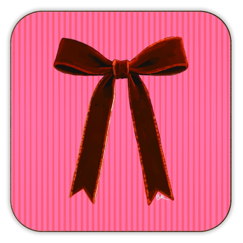 A Christmas Red Bow - personalised beer coaster by Beverley Rae