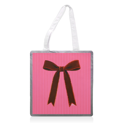 A Christmas Red Bow - printed canvas tote bag by Beverley Rae