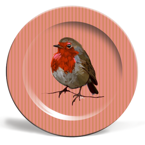 A Christmas Red Robin - ceramic dinner plate by Beverley Rae