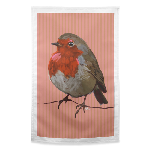 A Christmas Red Robin - funny tea towel by Beverley Rae