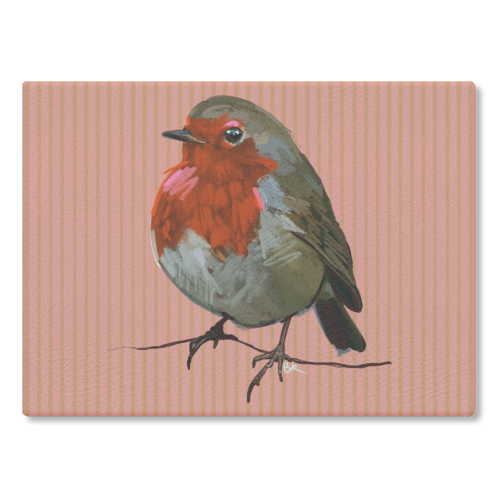 A Christmas Red Robin - glass chopping board by Beverley Rae