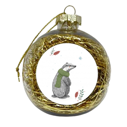 A Cute Badger Wearing a Snuggly Scarf - xmas bauble by Ellie Bednall