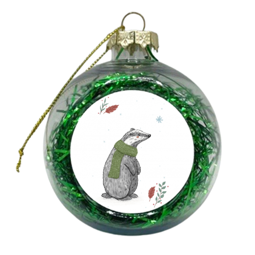 A Cute Badger Wearing a Snuggly Scarf - xmas bauble by Ellie Bednall
