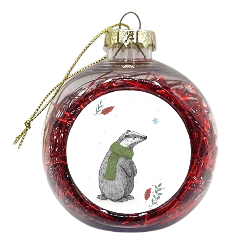 A Cute Badger Wearing a Snuggly Scarf - xmas bauble by Ellie Bednall