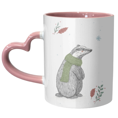 A Cute Badger Wearing a Snuggly Scarf - unique mug by Ellie Bednall