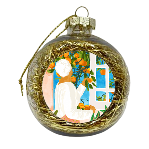 A Few Bad Oranges Is No Reason Not To Bring The Grove Home | Boho Botanical Garden Painting - xmas bauble by Uma Prabhakar Gokhale