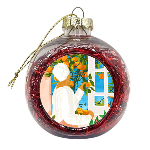 A Few Bad Oranges Is No Reason Not To Bring The Grove Home | Boho Botanical Garden Painting - xmas bauble by Uma Prabhakar Gokhale