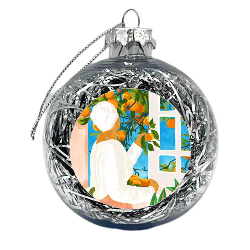A Few Bad Oranges Is No Reason Not To Bring The Grove Home | Boho Botanical Garden Painting - xmas bauble by Uma Prabhakar Gokhale