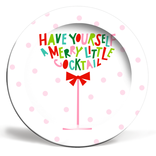 A Merry Little Cocktail • Typographic Christmas cut-out Art - ceramic dinner plate by Dominique Vari
