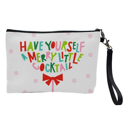 A Merry Little Cocktail • Typographic Christmas cut-out Art - pretty makeup bag by Dominique Vari