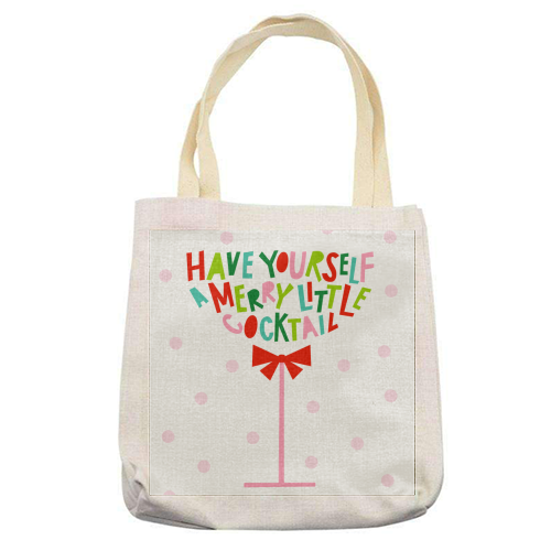 A Merry Little Cocktail • Typographic Christmas cut-out Art - printed canvas tote bag by Dominique Vari