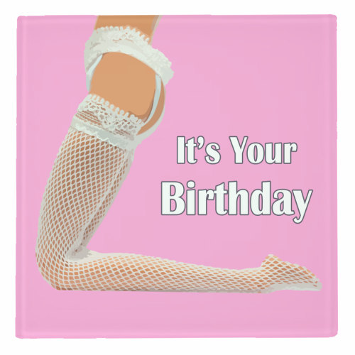 A Sexy Stockings Birthday - personalised beer coaster by David Bond