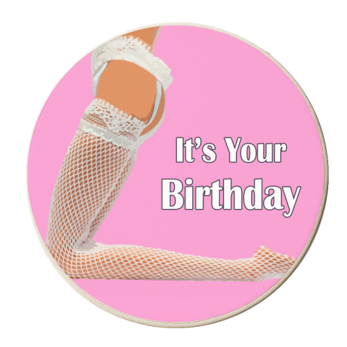 A Sexy Stockings Birthday - personalised beer coaster by David Bond