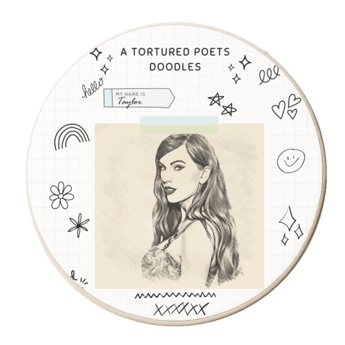 A Tortured Poets Doodles - personalised beer coaster by DOLLY WOLFE