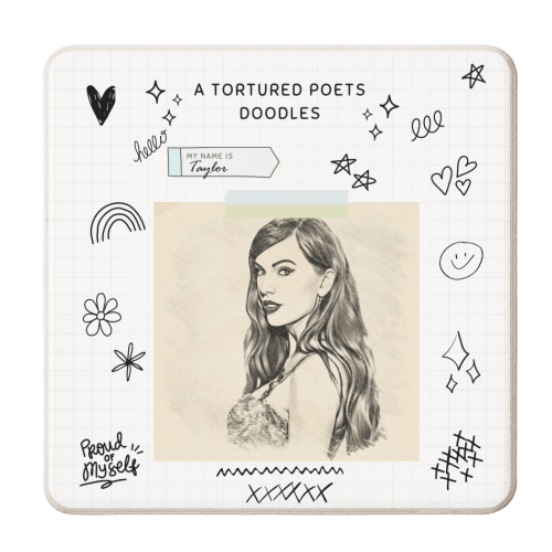 A Tortured Poets Doodles - personalised beer coaster by DOLLY WOLFE