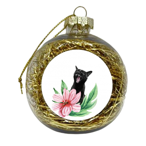 A yawning black cat - xmas bauble by DejaReve
