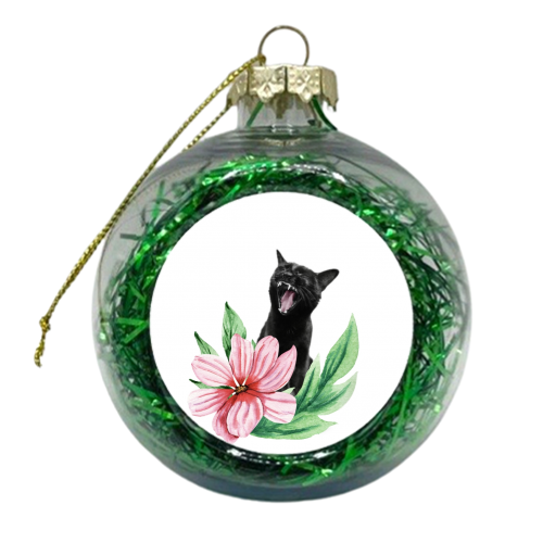 A yawning black cat - xmas bauble by DejaReve