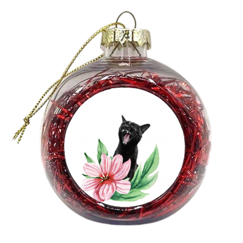 A yawning black cat - xmas bauble by DejaReve