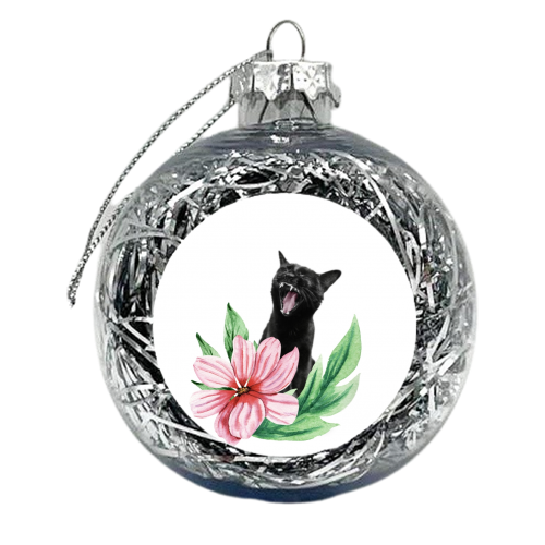 A yawning black cat - xmas bauble by DejaReve