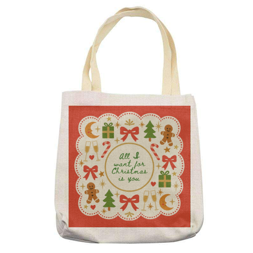 All I want for Christmas - printed canvas tote bag by Lilly Rose
