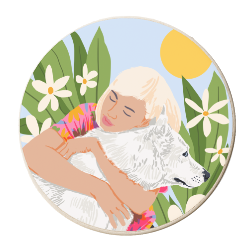 All You Need Is Love & A Dog | Pets Urban Jungle Bohemian Woman Illustration - personalised beer coaster by Uma Prabhakar Gokhale