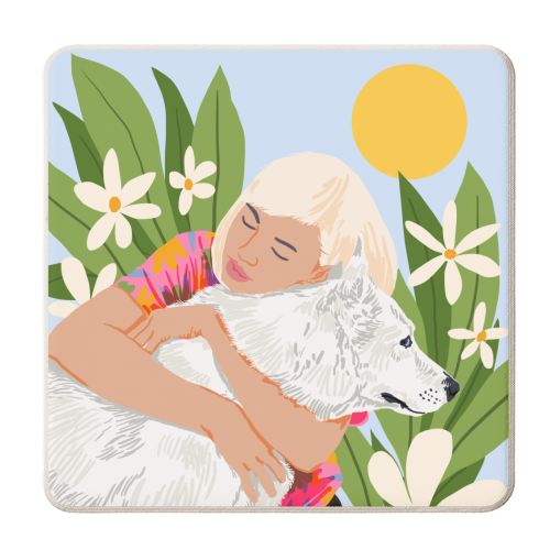 All You Need Is Love & A Dog | Pets Urban Jungle Bohemian Woman Illustration - personalised beer coaster by Uma Prabhakar Gokhale