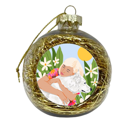 All You Need Is Love & A Dog | Pets Urban Jungle Bohemian Woman Illustration - xmas bauble by Uma Prabhakar Gokhale