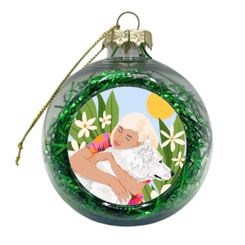 All You Need Is Love & A Dog | Pets Urban Jungle Bohemian Woman Illustration - xmas bauble by Uma Prabhakar Gokhale