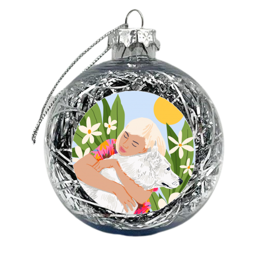 All You Need Is Love & A Dog | Pets Urban Jungle Bohemian Woman Illustration - xmas bauble by Uma Prabhakar Gokhale