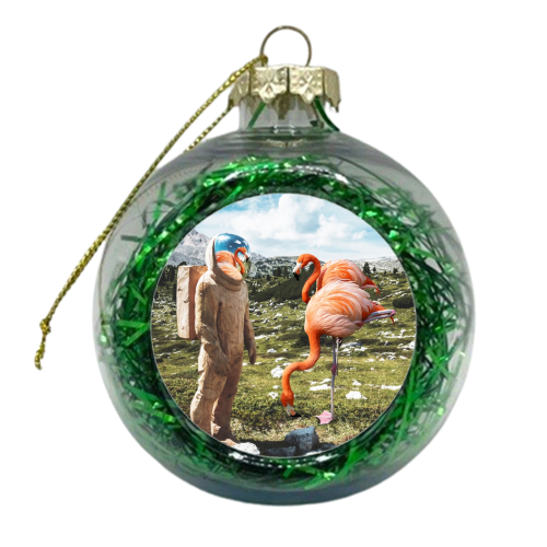Alternate Reality, Surrealism Digital Photography, Space Flamingo Astronaut Collage - xmas bauble by Uma Prabhakar Gokhale
