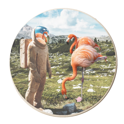 Alternate Reality, Surrealism Digital Photography, Space Flamingo Astronaut Collage - personalised beer coaster by Uma Prabhakar Gokhale