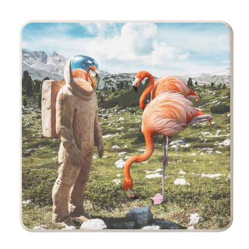 Alternate Reality, Surrealism Digital Photography, Space Flamingo Astronaut Collage - personalised beer coaster by Uma Prabhakar Gokhale